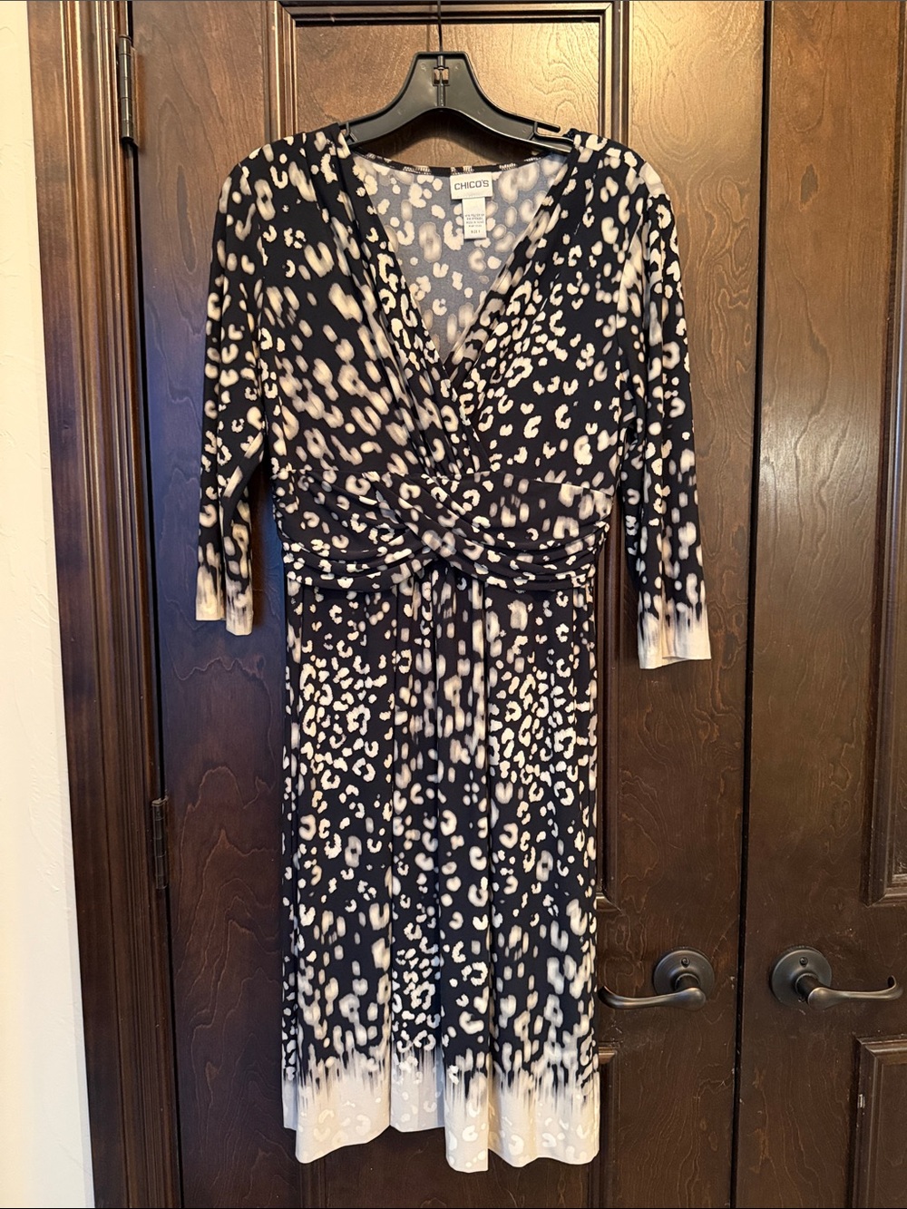 Chico's Black and White Twist-Front Printed Midi Dress